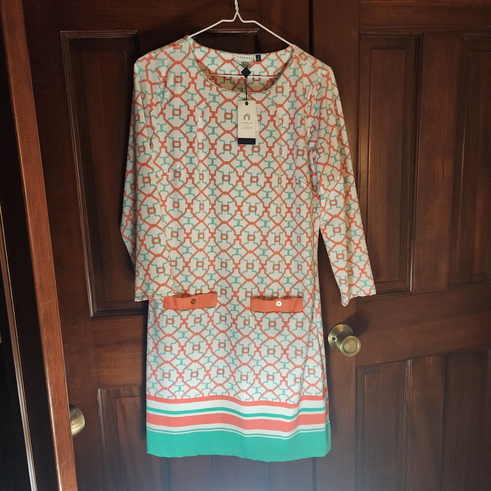 Cabana Life Long Sleeve Dress with Orange and Green Pattern